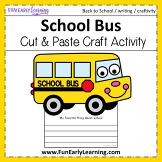 Cute Back to School Bus Craft! Perfect for kids, prechoolers, kindergarteners and elementary. Easy cut and paste craft with writing prompts. #backtoschool #writingactivity #funearlylearning