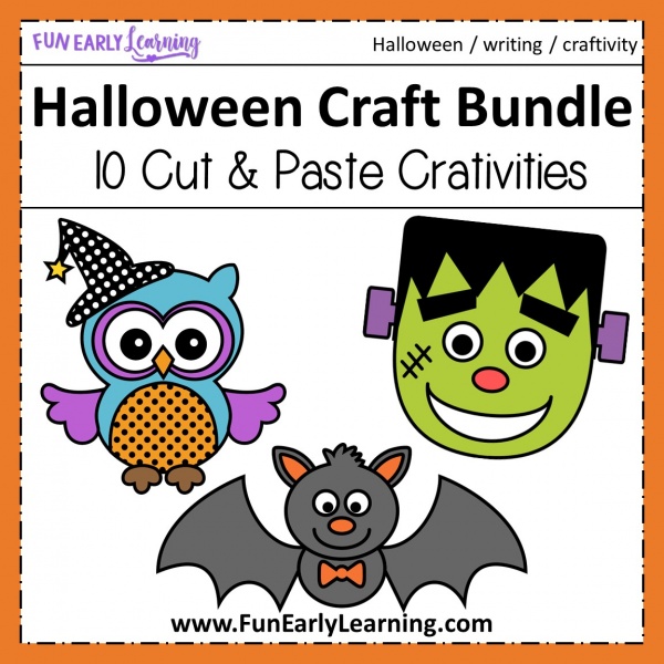 10 Fun Halloween Crafts for Kids! Easy to make Halloween craft activities with writing prompts for preschool and kindergarten. #halloweencraft #kidscraft #funearlylearning