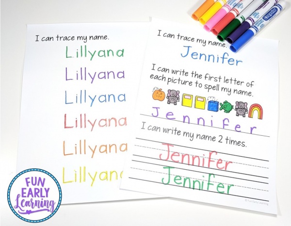 Editable Name Practice Activities for Preschool and Kindergarten. 10 fun worksheets / printables included! Easy to use and edit! #namepractice #nameworksheets #funearlylearning