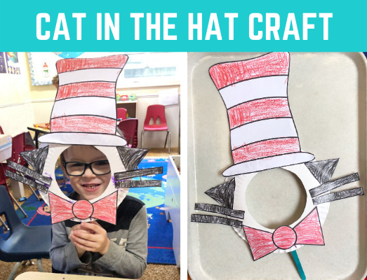 Dr. Seuss free craft! Fun Cat in the Hat paper plate craft with free printable / free template. Fun and quick art project for kids in preschool and kindergarten.