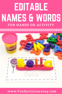 Editable Planting Names and Words Practice Activities for Preschool and Kindergarten. 2 fun printables included! Easy to use and edit!