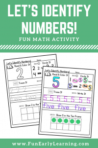 Let's Identify Numbers Activity for Preschool and Kindergarten! Fun printables for kids! Teach number identification, number recognition, counting, and writing.