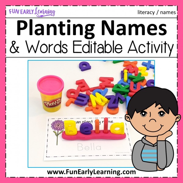 EditablePlanting Names Activity and Editable Planting Words Activity for Preschool and Kindergarten! Fun worksheet printables for children learning to write their name and read and write sight words.