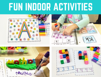 Fun indoor activities for kids at home or in schools! Great learning activities, easy crafts, games and more for preschool, kindergarten, and elementary at home or in schools.