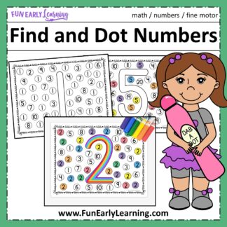 Fun math activities and free printable for preschool and kindergarten! Find and Dot Matching Numbers activity for learning number identification and writing at home and in the classroom.
