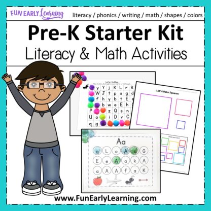 Fun Pre-K Activities for at home and in the clasroom. PreK Starter Kit Mega Bundle for leaning letters, numbers, shapes, and colors in preschool and kindergarten. Fun hands on activities and ideas!