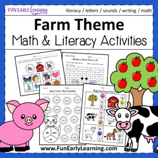 Fun On the Farm Activities for Preschool and Kindergarten! Cute farm animal activities for learning literacy and math. Perfect farm theme activities for preschool and kinder at home or in school.
