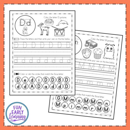 Fun Handwriting Letter Practice for Kids! These no prep worksheets focus on pencil grip, letter identification, phonics, writing, and fine motor skills! Great for students in the classroom and at home.