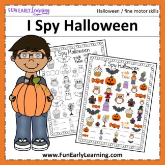 I Spy Halloween free printable! Great for kids in preschool and kindergarten to work on early math skills, counting, and matching! Use at home or in the classroom. #halloweenactivity #freeprintable