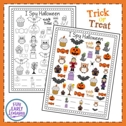 I Spy Halloween free printable! Great for kids in preschool and kindergarten to work on early math skills, counting, and matching! Use at home or in the classroom. #halloweenactivity #freeprintable