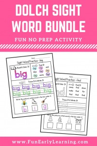 Dolch Sight Word Practice Bundle! Includes pre-primer, primer, first grade, second grade, third grade, and nouns. Perfect for learning sight words and beginnign reading. #sightwords #dolch #funearlylearning