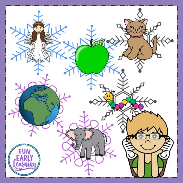 Snowflake Matching Beginning Sounds! Fun activity for learning initial sounds / phonemes in preschool and kindergarten. Great for at home or in school. #phonics #literacycenter #funearlylearning