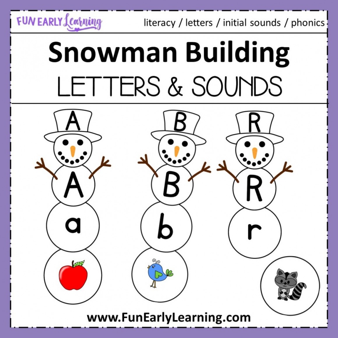 Winter Snowman Building Letter Sound Correspondence – Fun Early Learning