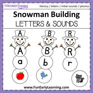 Snowman Building Letters & Sounds Winter Activity. Fun hands-on activity for learning uppercase and lowercase letters, phonics and initial sounds. Perfect for preschool, kindergarten and RTI. #phonics #alphabetactivity #funearlylearning