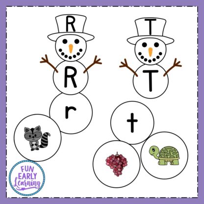 Snowman Building Letters & Sounds Winter Activity. Fun hands-on activity for learning uppercase and lowercase letters, phonics and initial sounds. Perfect for preschool, kindergarten and RTI. #phonics #alphabetactivity #funearlylearning