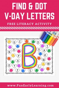 Find and Dot Valentine's Day Letters Free Printable! Fun no prep literacy activity for learning letter recognition, letter identification and matching. Perfect for preschool and kindergarten. #alphabetactivity #literacycenter #freeprintable