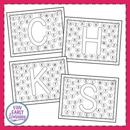 Find and Dot Valentine's Day Letters free printable! Fun letter identification activities and alphabet activities for preschool, kindergarten, schools, small groups, and at home. #alphabetactivity #valentinesday #funearlylearning