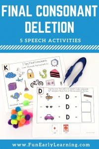 Teach Final Consonant Deletion with these fun, Final Consonant Deletion Activities. These include activities for Final Consonant Deletion Minimal Pairs and more! Five great activities for final consonant deletion speech therapy!
