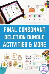 Teach Final Consonant Deletion with this fun, Final Consonant Deletion Bundle! This bunldle includes Final Consonant Deletion Minimal Pairs, activities for final consonant deletion, final consonant deletion worksheets, final consonant deletion games, and flashcards! Everything you need to teach final consonant deletion speech therapy!