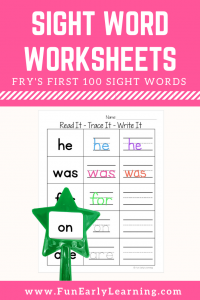 Read It - Trace It - Write It - Fry's First 100 Sight Words Worksheets Free. Fun sight word worksheets free kindergarten and preschool. Simple no prep printable.
