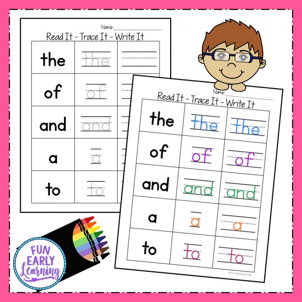 Read It - Trace It - Write It - Fry's First 100 Sight Words Worksheets Free. Fun sight word worksheets free kindergarten and preschool. Simple no prep printable.