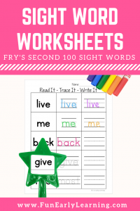 Read It - Trace It - Write It - Fry's Second 100 Sight Words Worksheets Free. Fun sight word worksheets free kindergarten and preschool. Simple no prep printable.