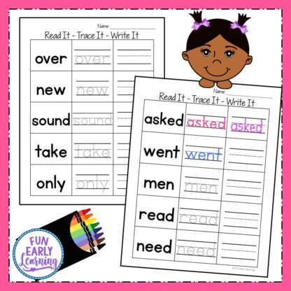 Sight Word Worksheets free kindergarten and preschool. Read It - Trace It - Write It Fry's Second 100 Sight Words worksheets free.