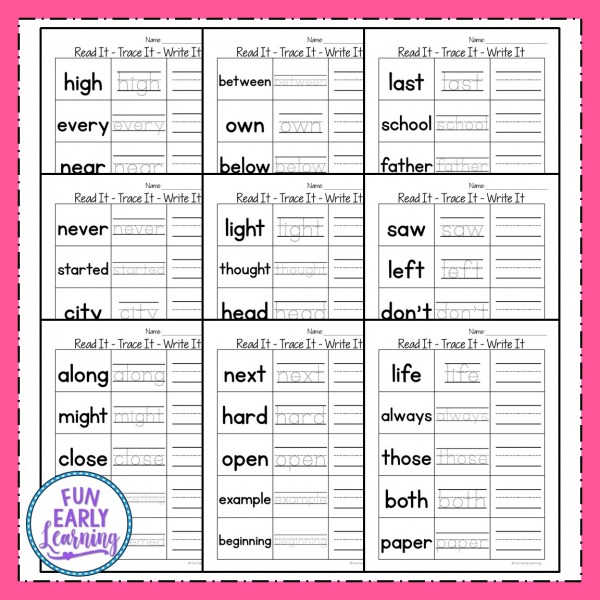 Sight Word Worksheets free kindergarten and preschool. Read It - Trace It - Write It Fry's Third 100 Sight Words worksheets free.