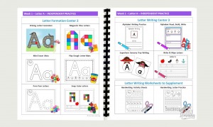 Letters and Phonics Alphabet Curriculum lesson plans. Detailed calendar with circle time, lesson plans, small group instruction, centers, activities, art projects, science experiments, and assessments.
