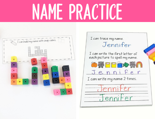 Fun preschool name writing practice. Hands-on activities and name tracing worksheets for preschool and kindergarten.