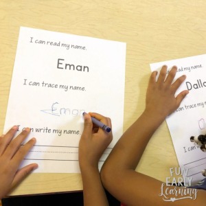 Fun writing name practice activities for preschool and kindergarten. Hands-on activities and name tracing worksheets for learning to write your name.