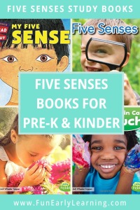 Favorite Five Senses Books for Preschool and Kindergarten! Fun reading book list for children learning all about the 5 senses. #five senses #booklist #funearlylearning